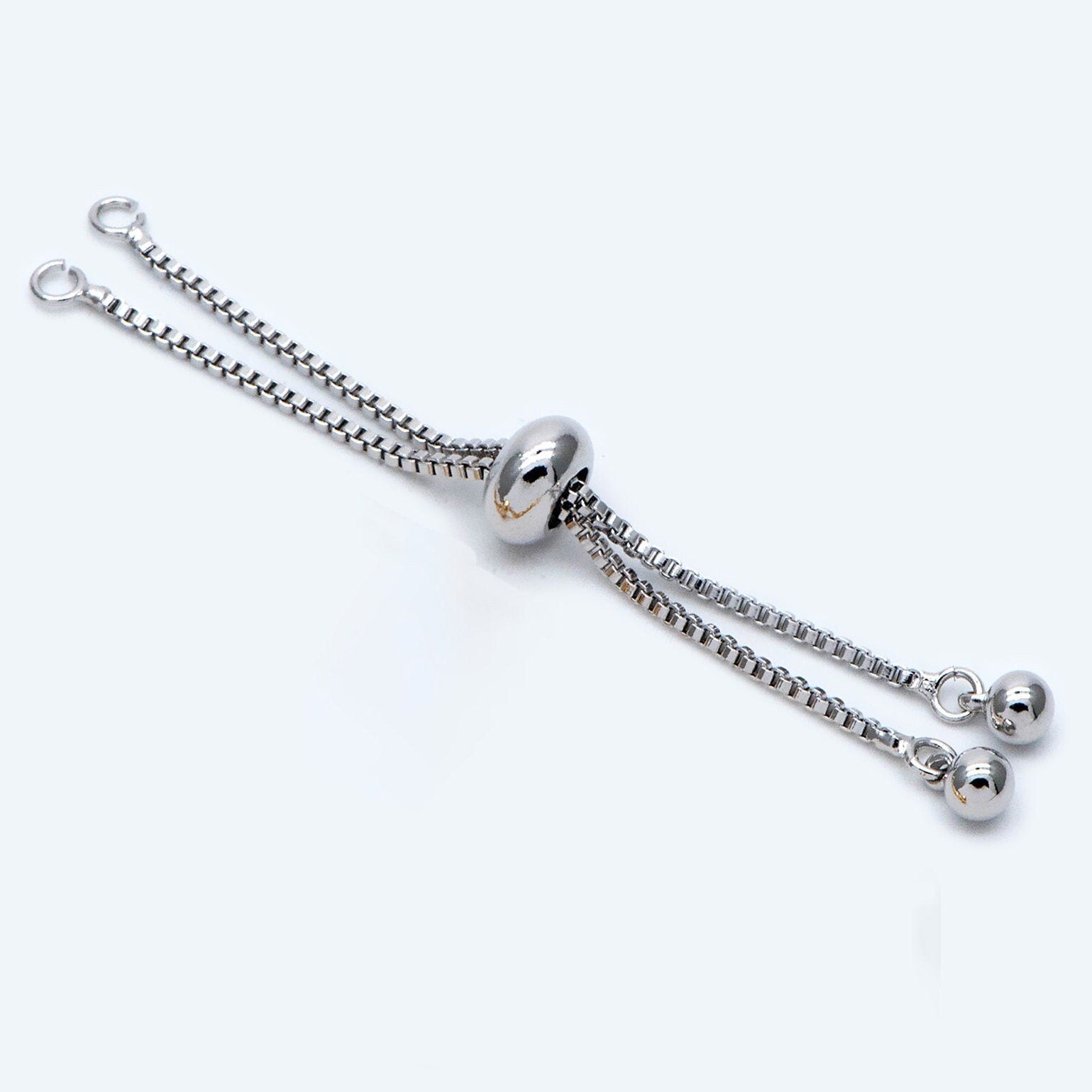 10pcs Gold/ Silver Sliding Adjustable Bracelet Making Chains, Half-finished Bracelet with Rubber Stopper Beads (GB-269-A)